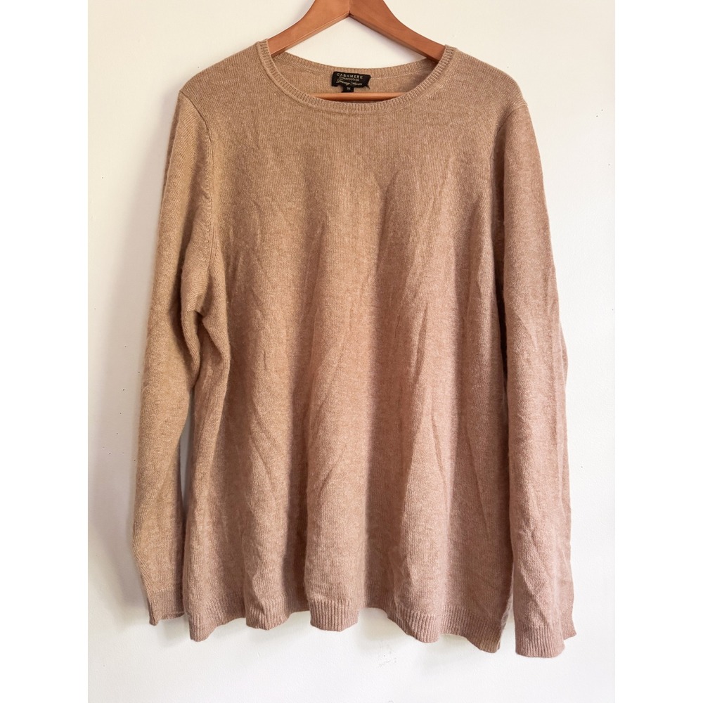 100% Cashmere Crewneck Sweater Tan Camel 3X  Charter Club Luxury Woman Plus Size